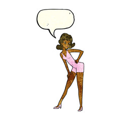 cartoon model woman posing with speech bubble