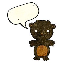 cartoon happy little black bear with speech bubble