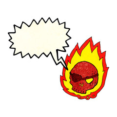 cartoon burning skull with speech bubble
