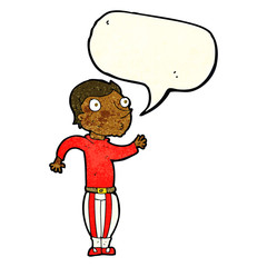 cartoon man in loud clothes with speech bubble