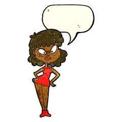cartoon woman with hands on hips with speech bubble