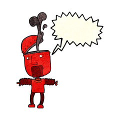 funny cartoon robot with open head with speech bubble
