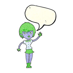 cartoon vampire girl with speech bubble