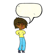 cartoon woman whistling with speech bubble