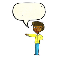 cartoon man gesturing welcome with speech bubble