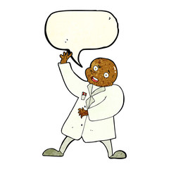 cartoon mad scientist with speech bubble