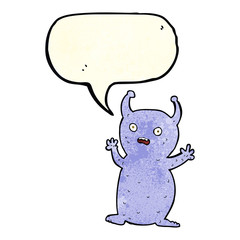 cartoon funny little alien with speech bubble