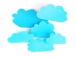 Blue paper clouds, isolated on white. Cloud computing concept.