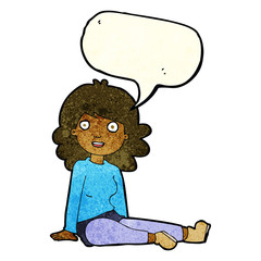 cartoon happy woman with speech bubble