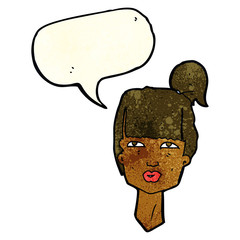 cartoon female head with speech bubble