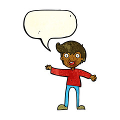 cartoon excited boy with speech bubble