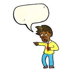 cartoon funny office man pointing with speech bubble