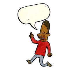 cartoon happy man pointing with speech bubble