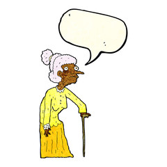 cartoon old woman with speech bubble