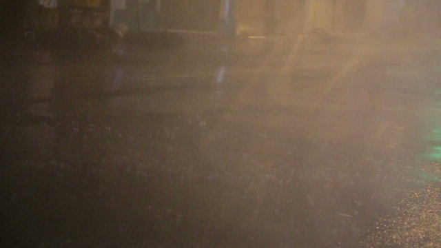 Heavy rain on street during typhoon