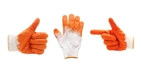 Thin work glove shows five fingers. Isolated on a white backgrou