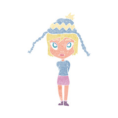 cartoon woman wearing winter hat