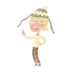 cartoon woman wearing winter hat