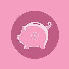 Piggy bank with pink color and dollar sign