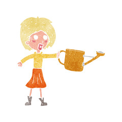 cartoon woman with watering can