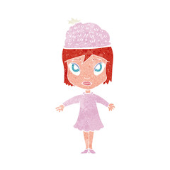 cartoon woman wearing winter hat