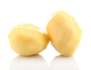 Raw peeled potatoes isolated on white
