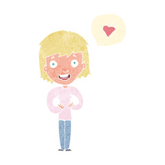 cartoon happy woman in love