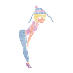 cartoon woman wearing winter hat