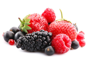 Mix of fresh berries isolated on white isolated on white