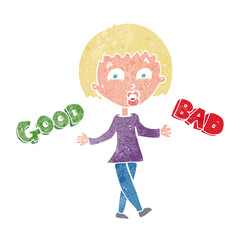 cartoon woman weighing up options