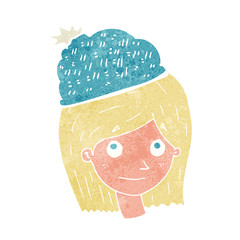 cartoon woman wearing winter hat