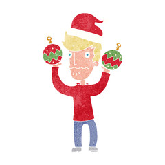 cartoon man with christmas baubles