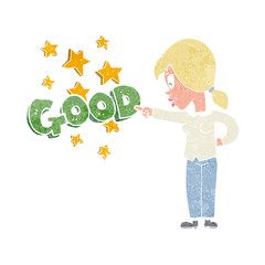 cartoon woman pointing out the good