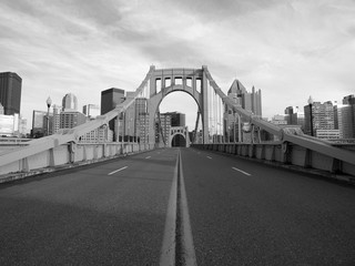 Empty Pittsburgh Bridge Black and White