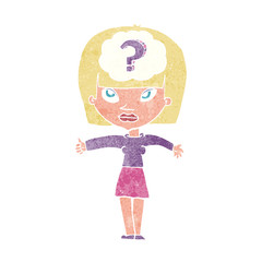 cartoon woman with question