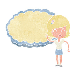 cartoon woman with cloud text space