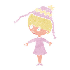 cartoon woman wearing winter hat