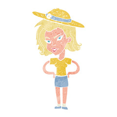 cartoon woman in summer hat
