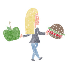 cartoon woman deciding to eat healthy