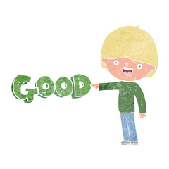 cartoon man pointing out the good