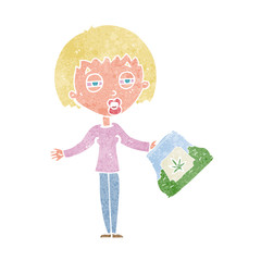 cartoon woman with bag of weed