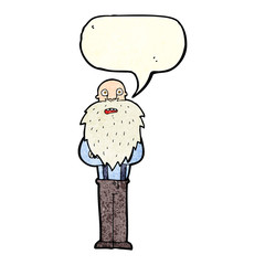 cartoon bearded old man with speech bubble
