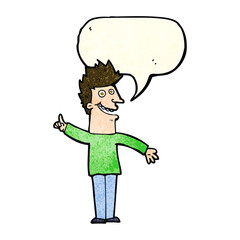 cartoon happy man with speech bubble