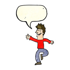 cartoon happy man with speech bubble