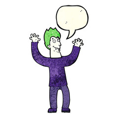 cartoon halloween vampire with speech bubble