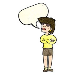 cartoon annoyed woman with speech bubble