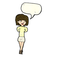 cartoon happy woman with speech bubble