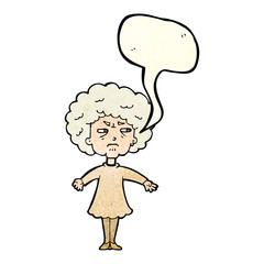 cartoon bitter old woman with speech bubble