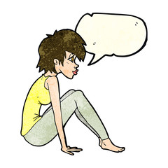 cartoon woman sitting with speech bubble