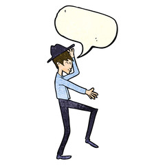 cartoon fashionable man with speech bubble